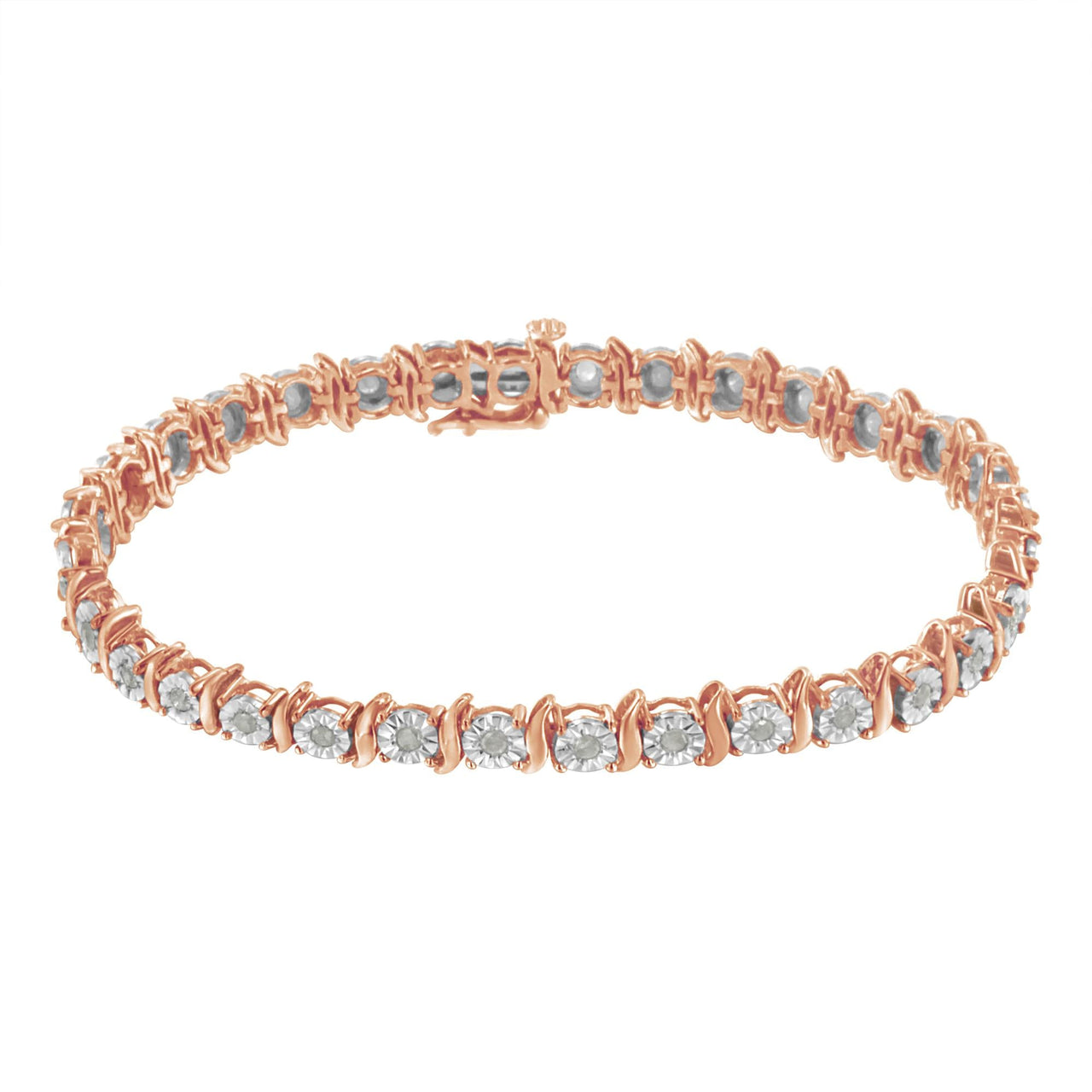 .925 Sterling Silver 1.0 Cttw Diamond S-Curve Link Miracle-Set Tennis Bracelet (I-J Color, I3 Clarity)