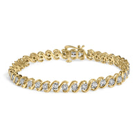 14K Yellow Gold Plated .925 Sterling Silver 1/2 Cttw Round Miracle-Set Diamond S-Curve Tennis Bracelet (I-J Color, I3 Clarity) - 7