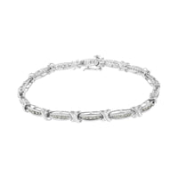 .925 Sterling Silver 1.0 Cttw Diamond Channel Set Tapered & X-Link 7