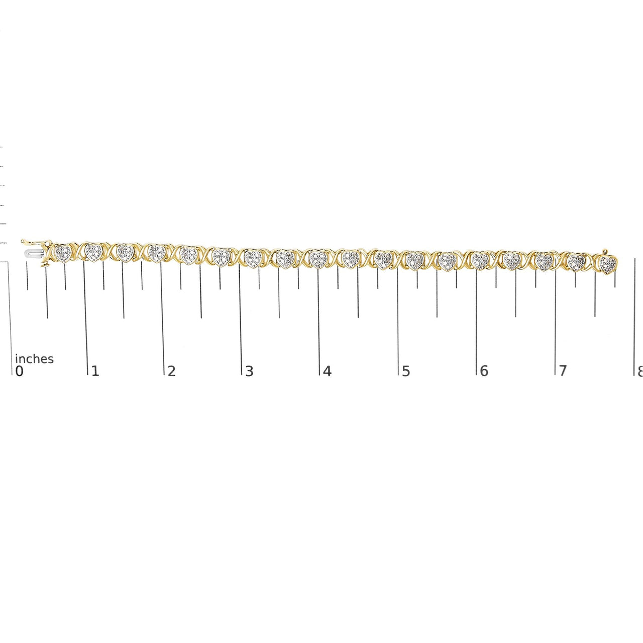 14KY Yellow Gold Plated .925 Sterling Silver 1.00 Cttw Diamond Heart and X Link Bracelet (I-J Color, I3 Clarity) - 7.25" Inches