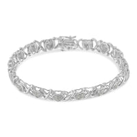 .925 Sterling Silver 1.0 Cttw Diamond Heart & X-Link 7