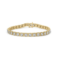 14K Yellow Gold Plated .925 Sterling Silver 1.0 Cttw Miracle Set Diamond Milgrain Link Tennis Bracelet (I-J Color, I2-I3 Clarity) - 7