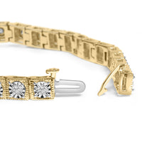 14K Yellow Gold Plated .925 Sterling Silver 1.0 Cttw Miracle Set Diamond Milgrain Link Tennis Bracelet (I-J Color, I2-I3 Clarity) - 7