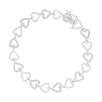 .925 Sterling Silver 1/2 Cttw Diamond Alternating Heart Link Bracelet (I-J Color, I2-I3 Clarity)- Size 7.25