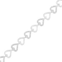 .925 Sterling Silver 1/2 Cttw Diamond Alternating Heart Link Bracelet (I-J Color, I2-I3 Clarity)- Size 7.25