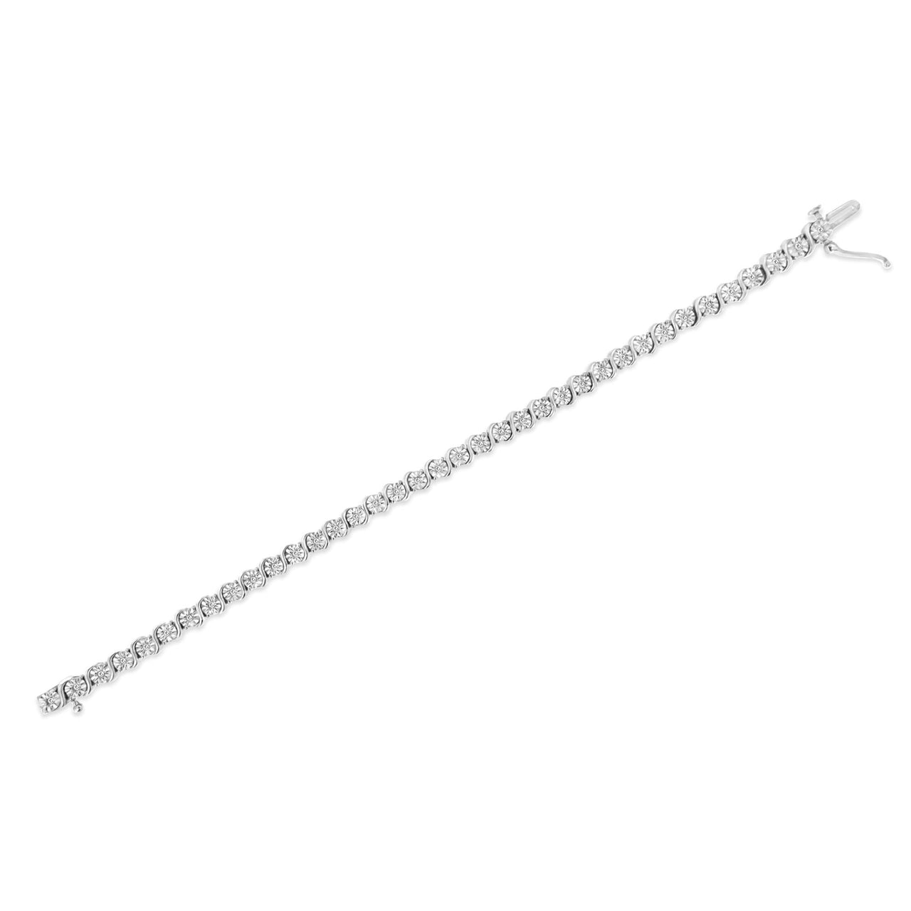 .925 Sterling Silver 1/4 Cttw Diamond Round Miracle Plate and "S" Link Tennis Bracelet (I-J Color, I2- I3 Clarity) - 7"