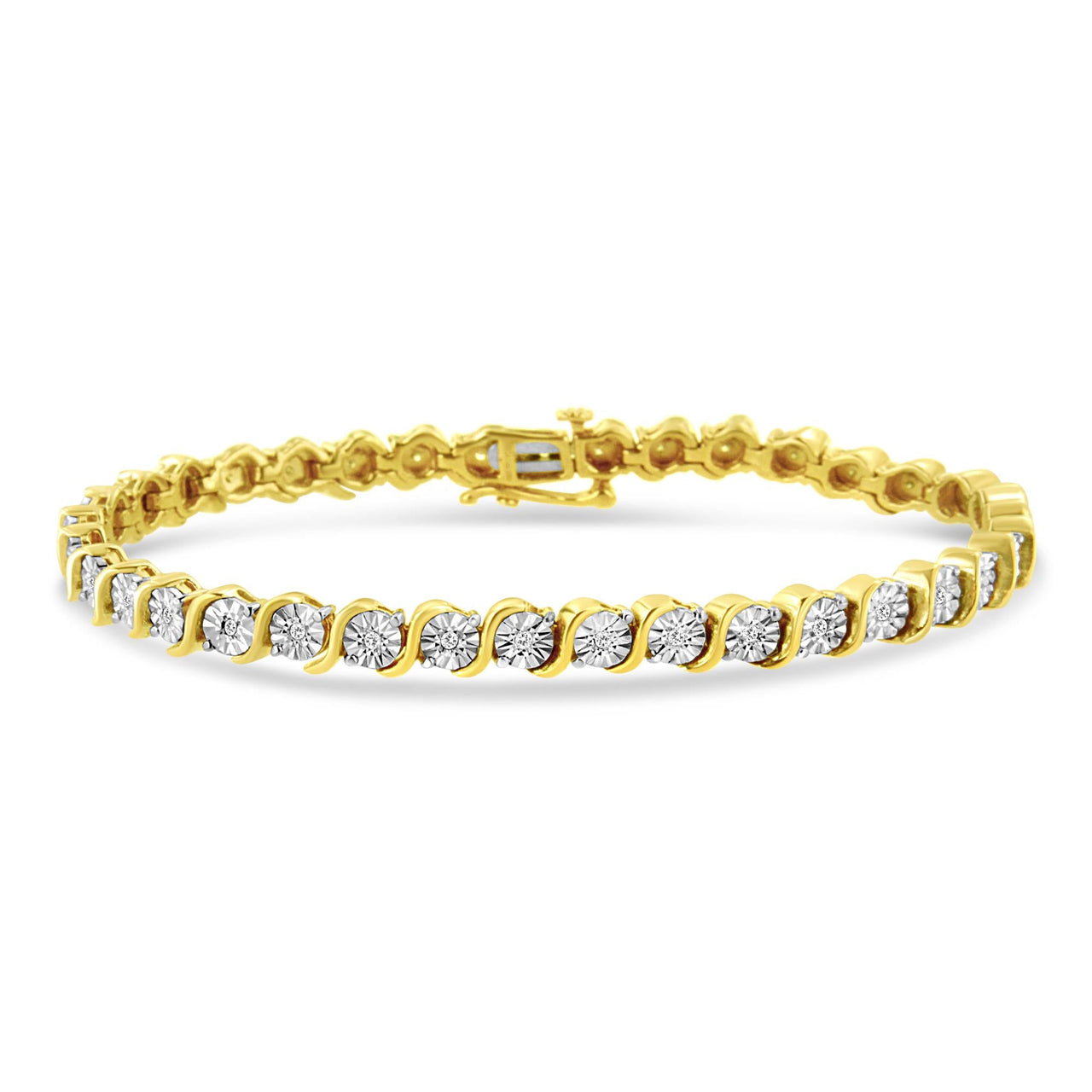 .925 Sterling Silver 1/4 Cttw Diamond Round Miracle Plate and "S" Link Tennis Bracelet (I-J Color, I2- I3 Clarity) - 7"