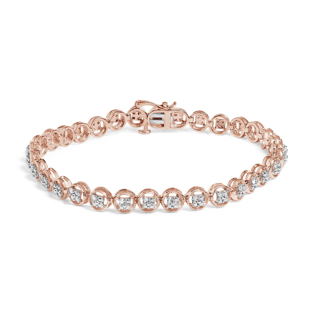 .925 Sterling Silver 1/10 Cttw Diamond Open Circle Wheel Link 7" Tennis Bracelet (I-J Color, I2-I3 Clarity)