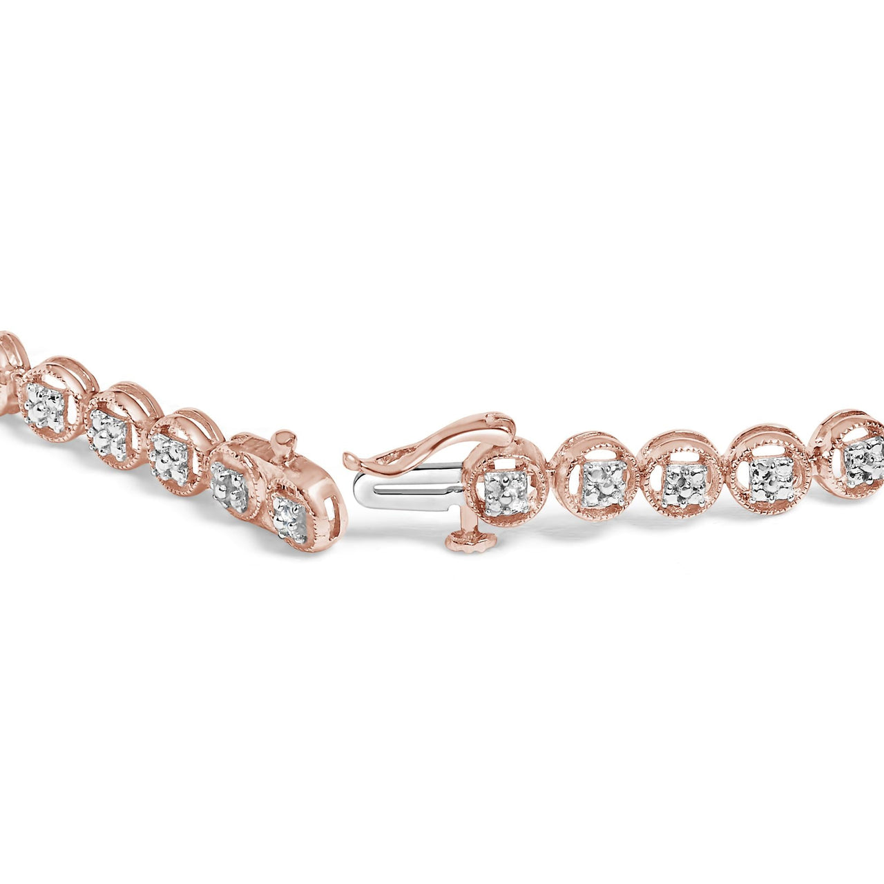.925 Sterling Silver 1/10 Cttw Diamond Open Circle Beaded Wheel Link Tennis Bracelet (I-J Color, I3 Clarity) - 7.25"