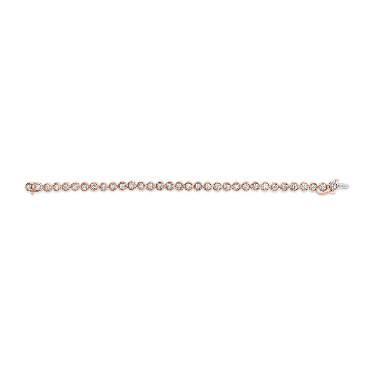 .925 Sterling Silver 1/10 Cttw Diamond Open Circle Beaded Wheel Link Tennis Bracelet (I-J Color, I3 Clarity) - 7.25"