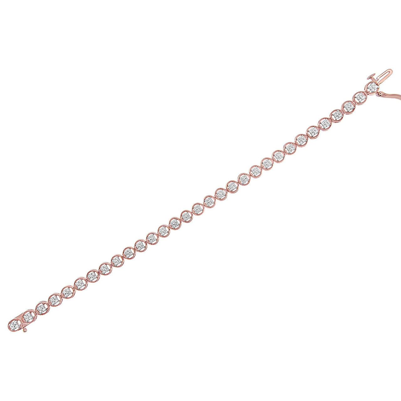 .925 Sterling Silver 1/10 Cttw Diamond Open Circle Beaded Wheel Link Tennis Bracelet (I-J Color, I3 Clarity) - 7.25"