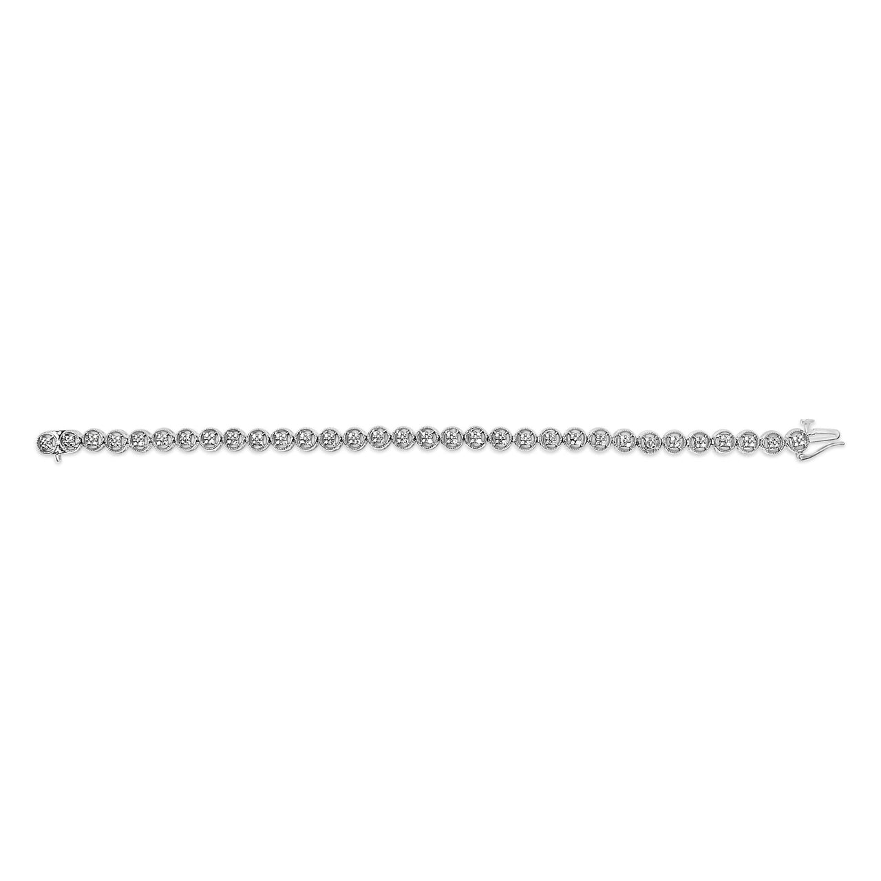 .925 Sterling Silver 1/10 Cttw Diamond Open Circle Beaded Wheel Link Tennis Bracelet (I-J Color, I3 Clarity) - 7.25"