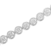 .925 Sterling Silver 1/10 Cttw Diamond Open Circle Beaded Wheel Link Tennis Bracelet (I-J Color, I3 Clarity) - 7.25