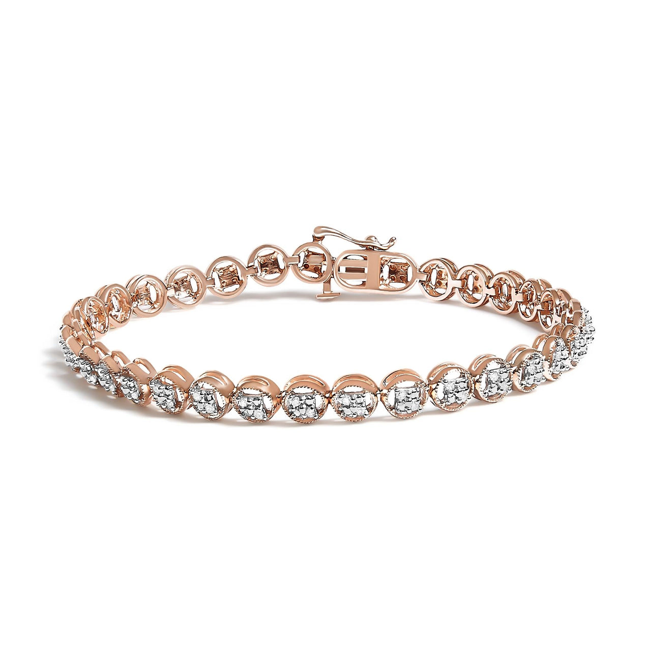 .925 Sterling Silver 1/4 Cttw Diamond 7" Open Circle Wheel Link Tennis Bracelet (I-J Color, I2-I3 Clarity)