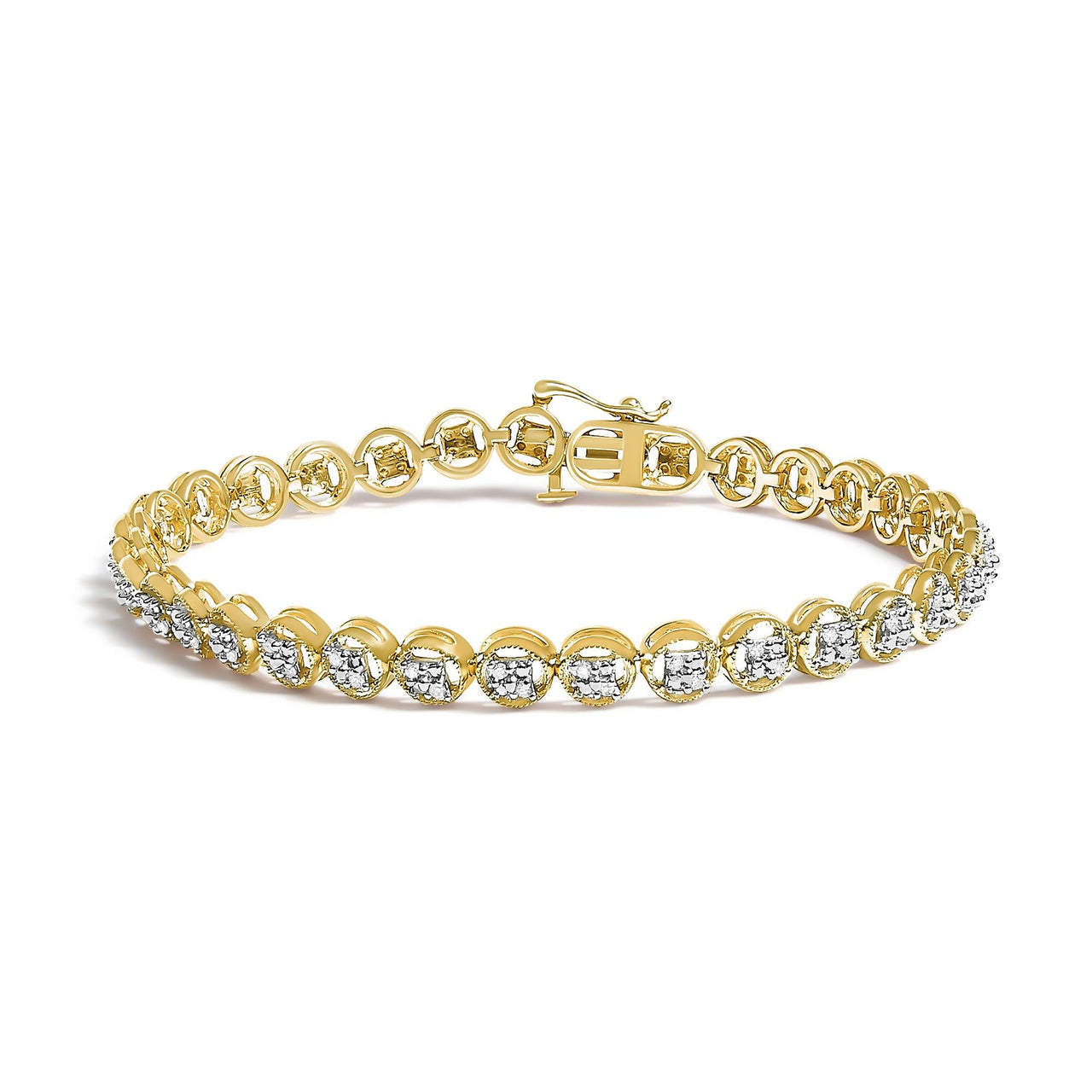 .925 Sterling Silver 1/4 Cttw Diamond 7" Open Circle Wheel Link Tennis Bracelet (I-J Color, I2-I3 Clarity)