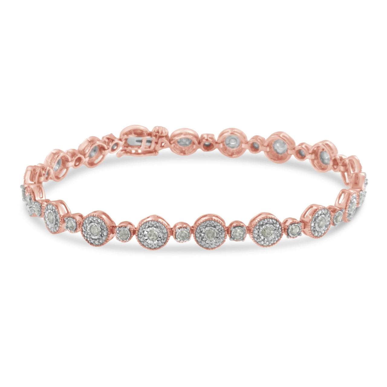 10k Rose Gold Plated .925 Sterling Silver 1 1/3 cttw Miracle Plate Set Diamond Alternating Link Bracelet (I-J Color, I3 Clarity) -7"