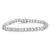 Sterling Silver Rose-cut Diamond Wave link Bracelet (1 cttw, I-J Color, I3 Clarity)