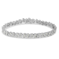 .925 Sterling Silver 1.0 Cttw Rose cut Diamond Two Stone S Link Tennis Bracelet (I-J Color, I2-I3 Clarity) - 7”