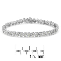.925 Sterling Silver 1.0 Cttw Rose cut Diamond Two Stone S Link Tennis Bracelet (I-J Color, I2-I3 Clarity) - 7”