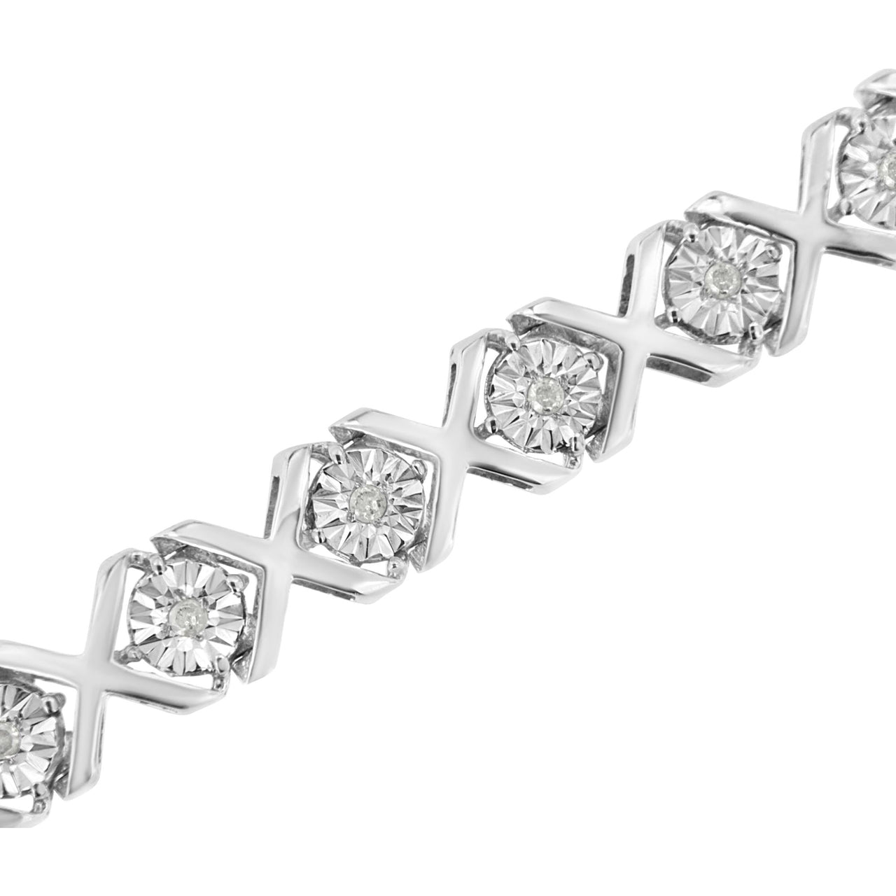 .925 Sterling Silver 1/4 Cttw Miracle-Set Round Cut Diamond "X" Link Bracelet (I-J Color, I3 Clarity) - Size 7.25"