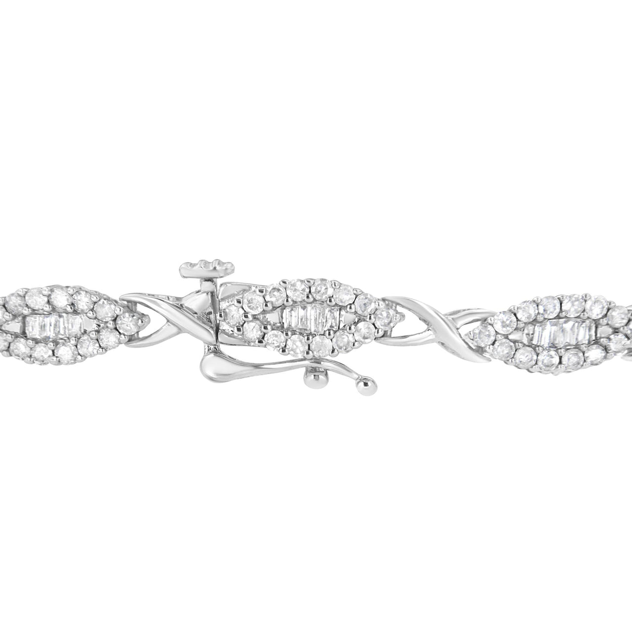 10k White Gold 2.0 Cttw Round and Baguette-Cut Diamond X-Link Tennis Bracelet (I-J Color, I2-I3 Clarity) - 7"