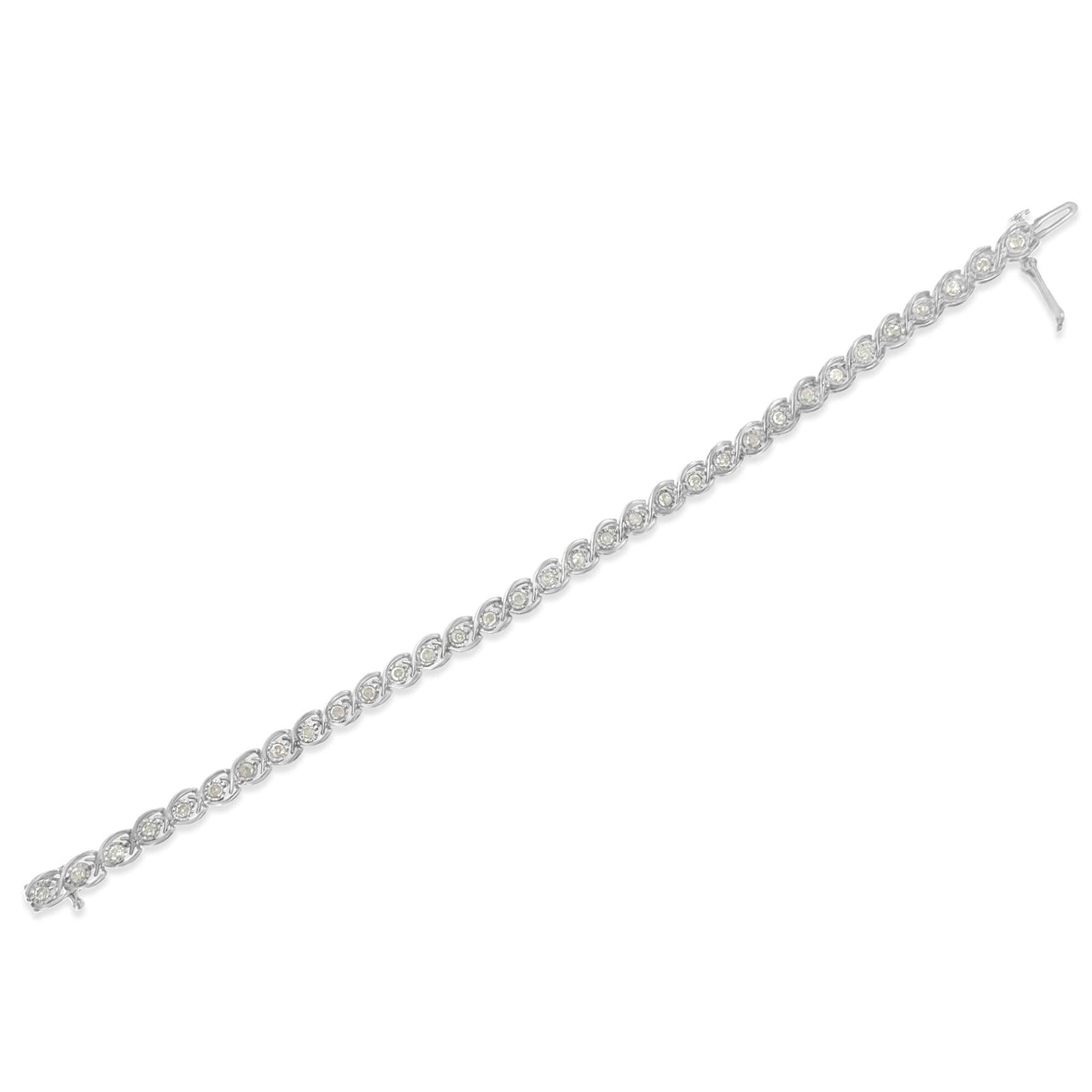 .925 Sterling Silver 2 cttw Miracle Plate Set Diamond Spiral Link Bracelet (I-J Color, I3 Clarity) -7"