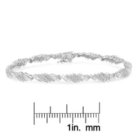 .925 Sterling Silver 1-1/2 Cttw Round and Baguette Cut Diamond Wave Link Bracelet (I-J Color, I2-I3 Clarity) - 7