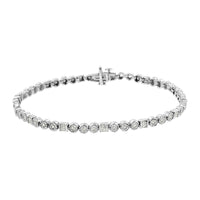 .925 Sterling Silver 1.0 Cttw Alternating Channel Set Baguette and Miracle Set Round Diamond Link Bracelet (I-J Color, I3 Clarity) - 7.25