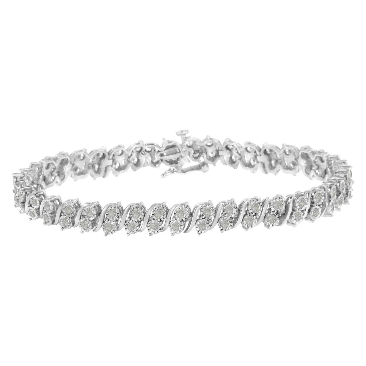.925 Sterling Silver 2.0 Cttw Diamond S- Link Tennis Bracelet (I-J Color, I3 Clarity) - 7”  