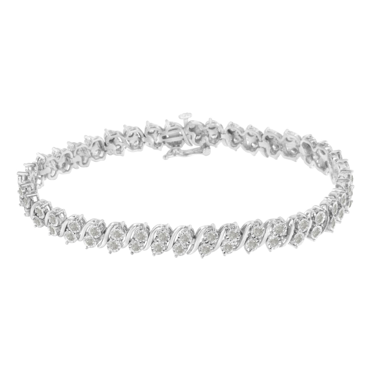 .925 Sterling Silver 2.0 Cttw Diamond S- Link Tennis Bracelet (I-J Color, I3 Clarity) - 7”  