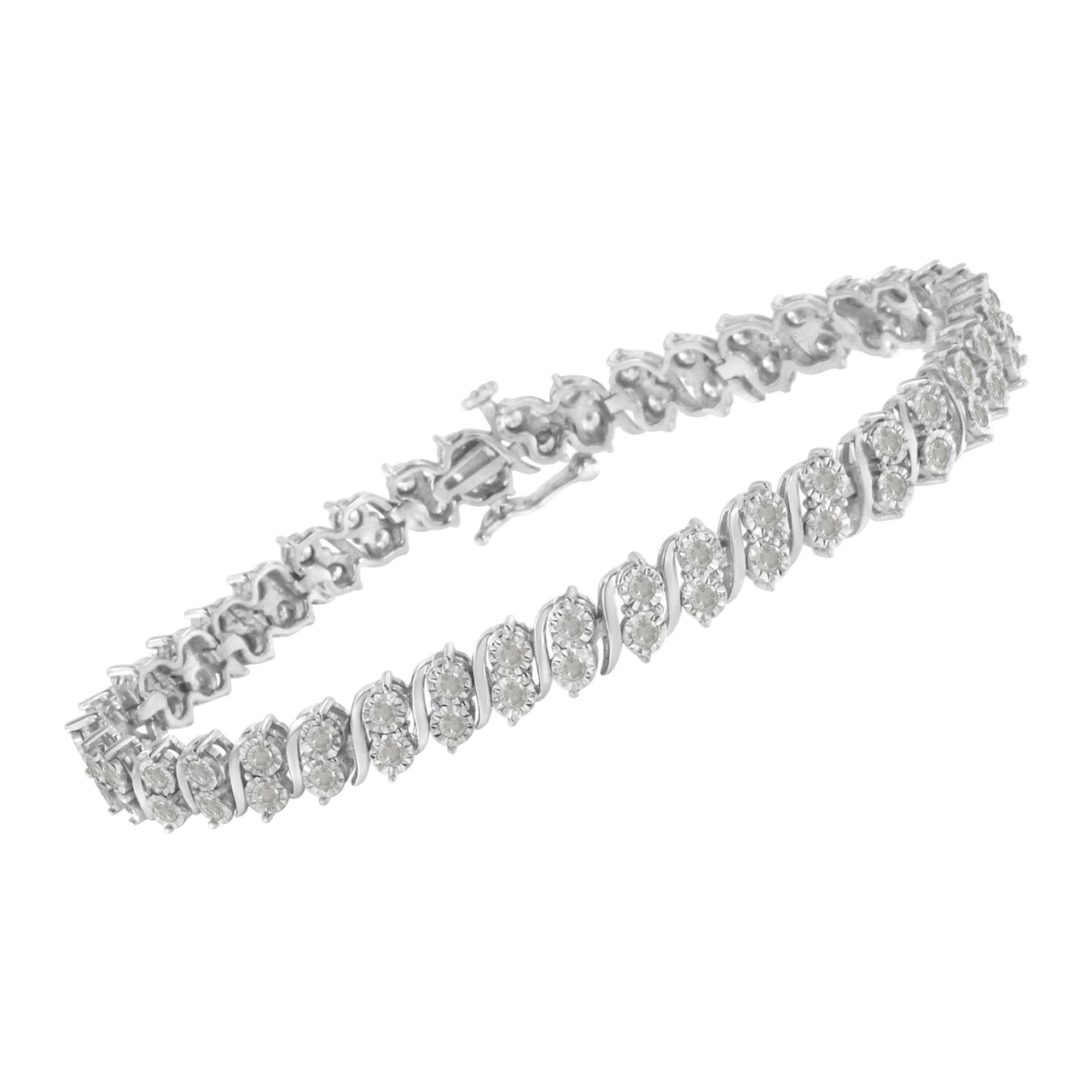 .925 Sterling Silver 2.0 Cttw Diamond S- Link Tennis Bracelet (I-J Color, I3 Clarity) - 7”  
