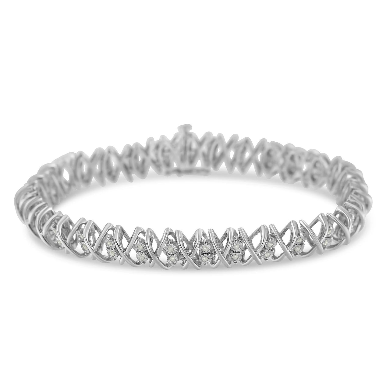 .925 Sterling Silver 2.0 Cttw Rose Cut Diamond X Link Tennis Bracelet (I-J Color, I2-I3 Clarity) - 7” 