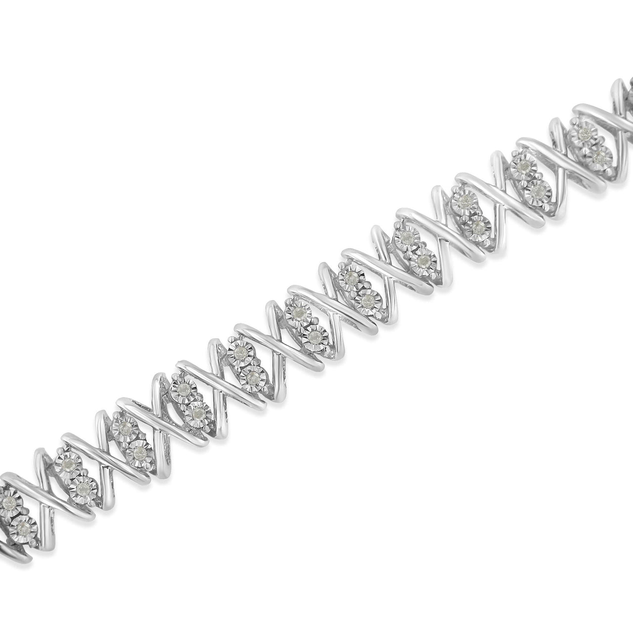 .925 Sterling Silver 2.0 Cttw Rose Cut Diamond X Link Tennis Bracelet (I-J Color, I2-I3 Clarity) - 7” 