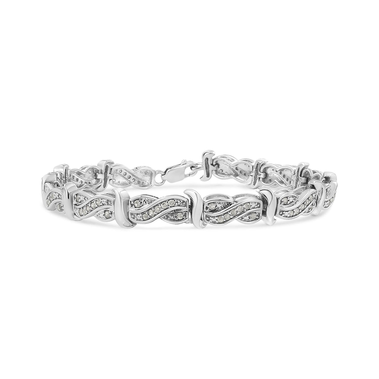 .925 Sterling Silver 1.0 Cttw Diamond Infinity & S Link Tennis Bracelet (I-J Color, I3 Clarity) - 7-1/4” 