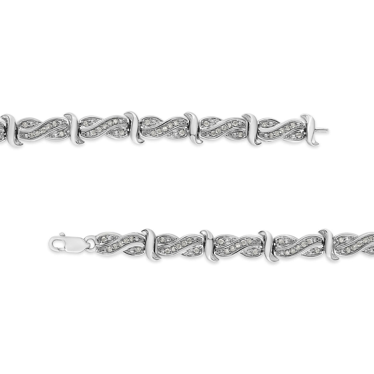 .925 Sterling Silver 1.0 Cttw Diamond Infinity & S Link Tennis Bracelet (I-J Color, I3 Clarity) - 7-1/4” 
