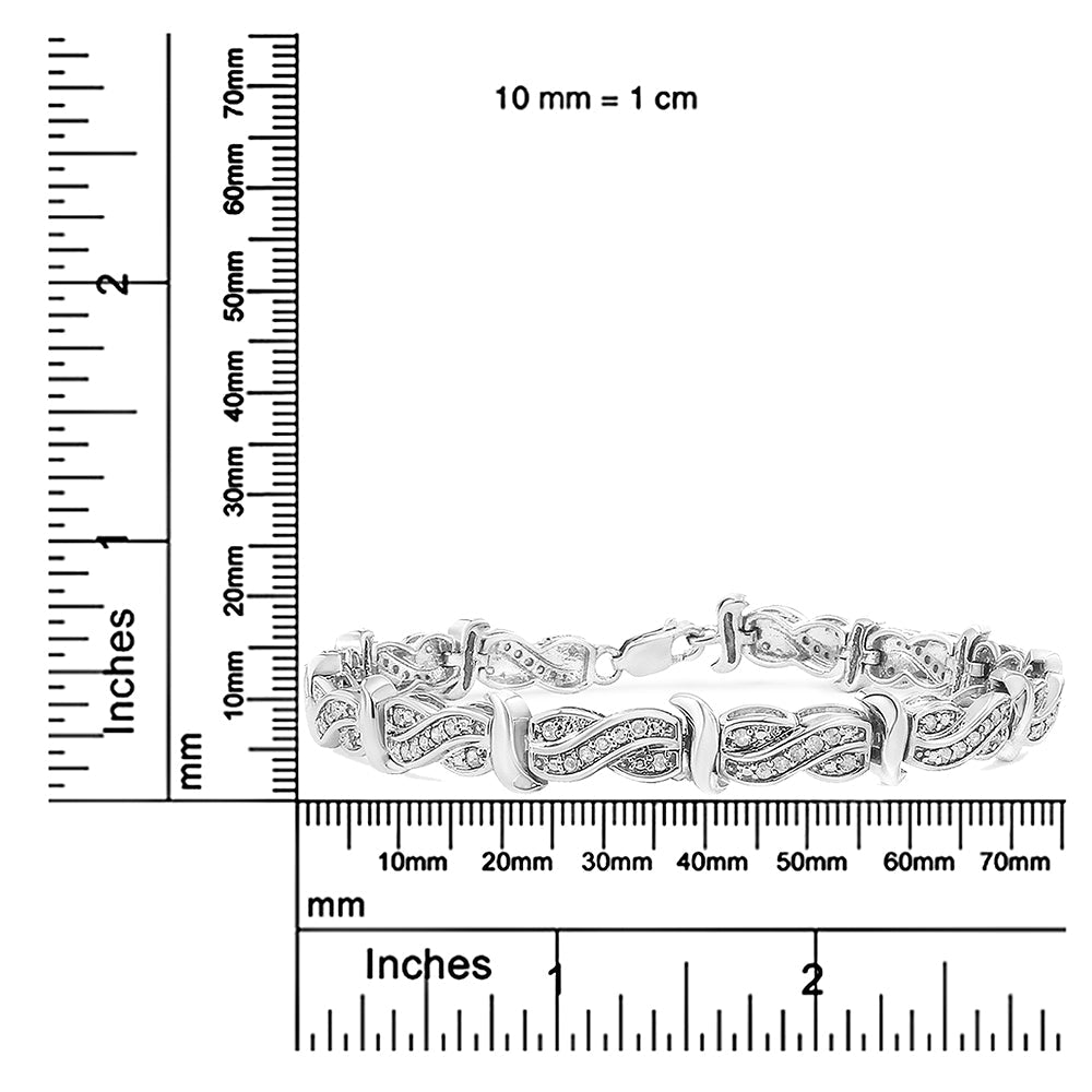 .925 Sterling Silver 1.0 Cttw Diamond Infinity & S Link Tennis Bracelet (I-J Color, I3 Clarity) - 7-1/4” 