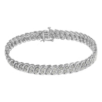 .925 Sterling Silver 1.0 cttw Miracle Set Diamond Two Row S Link Bracelet(I-J Color, I3 Clarity) -7.75