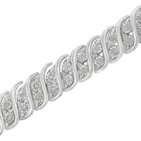 .925 Sterling Silver 1.0 cttw Miracle Set Diamond Two Row S Link Bracelet(I-J Color, I3 Clarity) -7.75