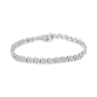 .925 Sterling Silver Diamond Floral Cluster Link Bracelet (2 3/4 cttw, I-J Color, I3 Clarity) - Size 7.25