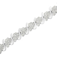 .925 Sterling Silver Diamond Floral Cluster Link Bracelet (2 3/4 cttw, I-J Color, I3 Clarity) - Size 7.25