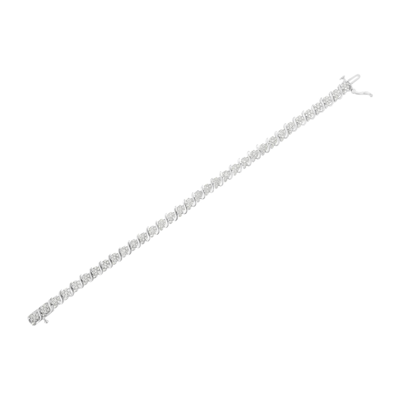 .925 Sterling Silver Diamond Floral Cluster Link Bracelet (2 3/4 cttw, I-J Color, I3 Clarity) - Size 7.25"