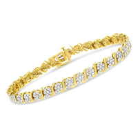 14K Yellow Gold Plated .925 Sterling Silver 3.00 Cttw Diamond Alternating Flower Cluster and 