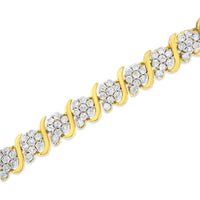 14K Yellow Gold Plated .925 Sterling Silver 3.00 Cttw Diamond Alternating Flower Cluster and 