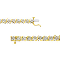 14K Yellow Gold Plated .925 Sterling Silver 3.00 Cttw Diamond Alternating Flower Cluster and 
