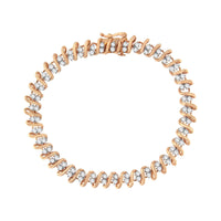 14KT Rose Gold Plated Sterling Silver Diamond S Link Tennis Bracelet (2 cttw, J-K Color, I1-I2 Clarity) - Size 7.5