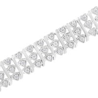 .925 Sterling Silver 1 1/2 cttw Round Diamond 3 Row Heart Link Bracelet (I-J Color,I3 Clarity) - 7.25 