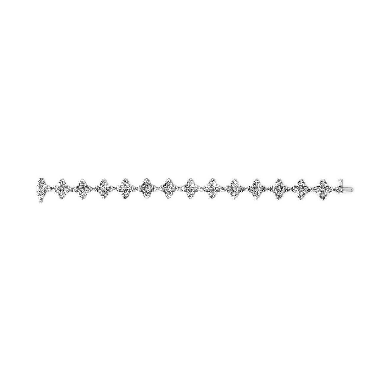 .925 Sterling Silver 1 cttw Miracle-Set Diamond 4 Leaf Clover Link Bracelet (I-J Clarity, I3 Color) - Size 7.25"