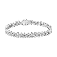 .925 Sterling Silver 3.0 Cttw Diamond Pave-Set Marquise Shaped Banded Link Bracelet (I-J Color, I2-I3 Clarity) - 7-1/4