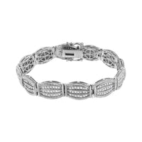 .925 Sterling Silver 3 cttw Diamond Art-Deco Style Link Bracelet (I-J, I2-I3) - Size 7.25