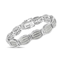 .925 Sterling Silver 3 cttw Diamond Art-Deco Style Link Bracelet (I-J, I2-I3) - Size 7.25